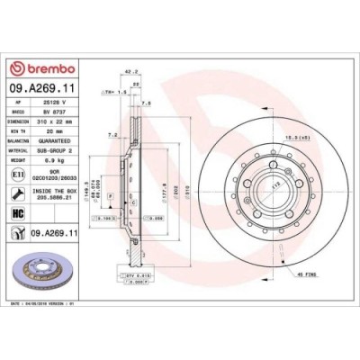 Set disc frana Audi A8 D2 (4d2 4d8) 03.94-12.05, A8 D3 (4e2 4e8) 10.02-12.10; Vw Phaeton (3d1 3d2 3d3 3d4 3d6 3d7 3d8 3d9) 04.02-03.16, Spate, 310X22 foto