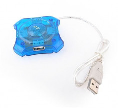Hub USB 2.0 cu 4 porturi, usb adaptor, multiplicator, albastru foto