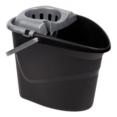 Găleată Mop Plastic, Capacitate 15L, Negru, Storcător Gri foto