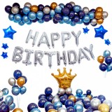 Cumpara ieftin Set de baloane din latex si folie aurii, argintii si albastre pentru petrecere aniversara, 83 baloane si un set Happy Birthday 83 65 centimetru Multic