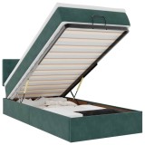 Cumpara ieftin Pat otoman cu saltea si LED-uri, verde inchis, 90x200cm catifea