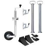 vidaXL Roată Manevră Remorcă 48mm, 150kg, Oțel Galvanizat + 2 Suporti + 3 Cleme + 2 Pene Blocare Roată