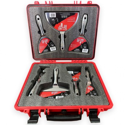Spacluri inox profesionale, monobloc, set 5 buc, cu razuitor, spatula multifunctionala, geanta, Olejnik foto
