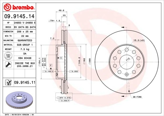 BREMBO 09.9145.11 PRIME LINE - UV Coated Disc frana