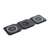 Incarcator Wireless Magnetic/Pliabil 3in1, Flippy, Multifunctional de Birou, 15W, Compatibil cu iOS/Android, 25 x 7.5 x 1 cm, Negru