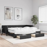 VidaXL Pat de zi cu extensie și sertare, negru, 90x200 cm, textil