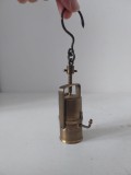Miniatura lampa miner tip cu carbid, bronz, pentru diorama pietre de mina, 11cm inaltime, se desface