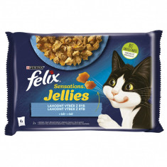 FELIX Sensations Jellies pliculețe, selecție delicioasă de pește în gelatină 4 x 85 g