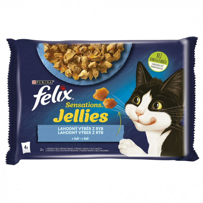 FELIX Sensations Jellies pliculețe, selecție delicioasă de pește &icirc;n gelatină 4 x 85 g