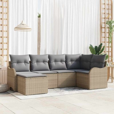 vidaXL Set de canapele pentru grădină cu pernă 6 pcs Bej Rattan poli 3345770 foto