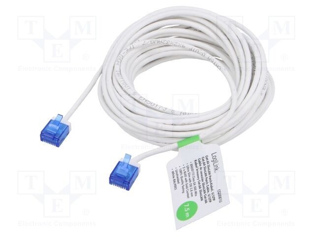 Patch cord RJ45 U/UTP Cat 6a alb 7,5m LOGILINK