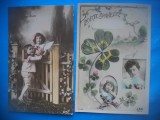 HOPCT 1774 COPII--ROMANTICA-FRANTA-LOT 2 CARTI POSTALE VECHI-CIRCULATE