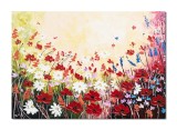 Cumpara ieftin Tablou pentru living modern pictat manual, Maci, margarete si albastrele, 100x70cm ulei pe panza in relief