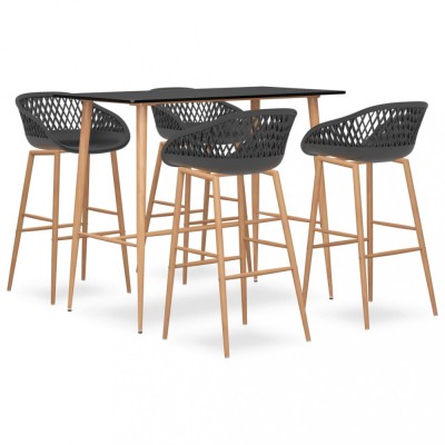 vidaXL Set mobilier de bar, 5 piese, negru și gri 3057464 foto