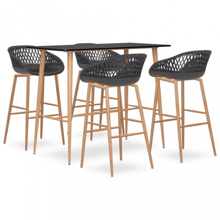 vidaXL Set mobilier de bar, 5 piese, negru și gri 3057464