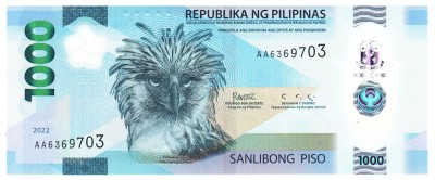 Filipine 1 000 1000 Piso 2022 P-241 Polimer UNC foto