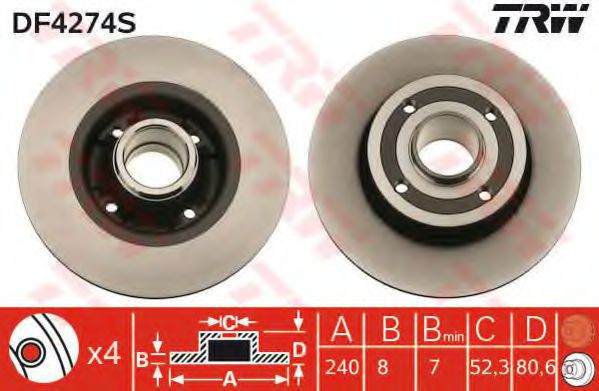 Disc frana RENAULT TWINGO II (CN0) (2007 - 2014) TRW DF4274S