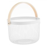 Coș Metalic Rotund, 25x17.5cm, M&acirc;ner Lemn, Ecru, Oem