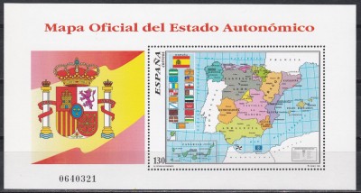 Spania 1996 - Harta regiunilor autonome din Spania, Colita, MNH foto
