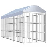 VidaXL Padoc pentru c&acirc;ini de exterior, cu acoperiș, 450x150x200 cm