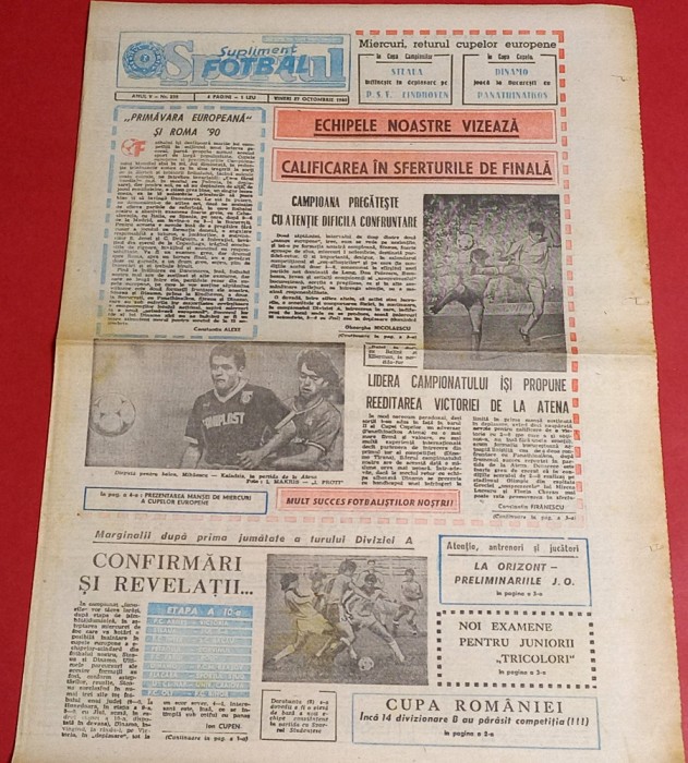 Ziarul Sportul Supliment FOTBAL 27.10.1989 (Steaua, Dinamo...)