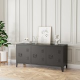 Comoda TV Kotka 113x40x58cm otel negru cu 3 usi [en.casa] HausGarden Leisure