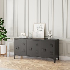 Comoda TV Kotka 113x40x58cm otel negru cu 3 usi [en.casa] HausGarden Leisure foto
