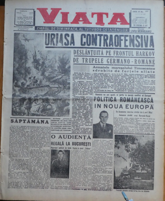 Viata, ziarul de dimineata; director: Rebreanu, 25 Mai 1942, frontul din rasarit
