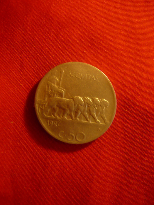 Moneda 50C 1920 Italia Victor Emanuel III, nichel, randalinata ,cal.apr. NC