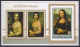 DB1 Pictura Renastere da Vinci Mona Lisa Ajman SS MNH NDT, Nestampilat