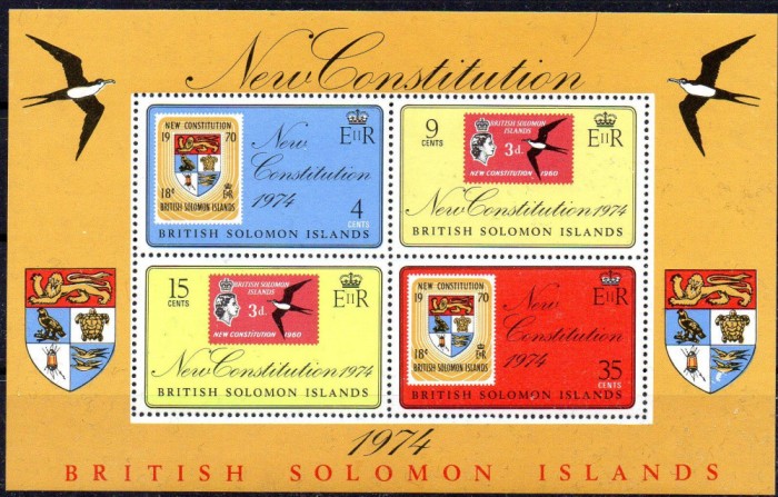 SOLOMON 1974, Heraldica, timbru / timbru, bloc neuzat, MNH