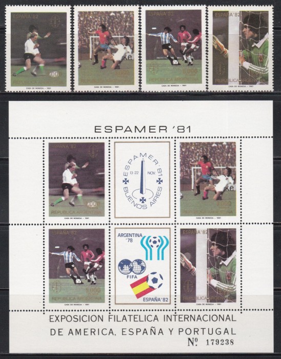 Argentina 1981-C M de Fotbal-Expo. Intern. de timbre ESPAMER &#039;81,Serie+Bloc,MNH