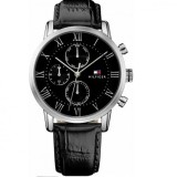 Tommy Hilfiger Kane 1791401, Ceas Barbatesc 44mm Cronograf cu Baterie cu Curea din Piele Neagră