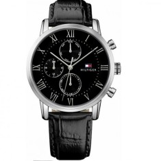 Tommy Hilfiger Kane 1791401, Ceas Barbatesc 44mm Cronograf cu Baterie cu Curea din Piele Neagră foto