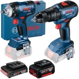 Bosch GDS 18V-400 + GSB 18V-50 + GBA - Masina de insurubat cu impact 400 Nm M10-M20 valiza plastic + Masina de gaurit si insurubat cu percutie 50 Nm +