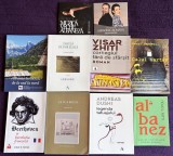 Lot 8 carti diverse (romane, biografie Beethoven, dictionar rom&acirc;n-albanez, trasee turistice Albania, poezii) + 2 CD-uri muzica veche albaneza
