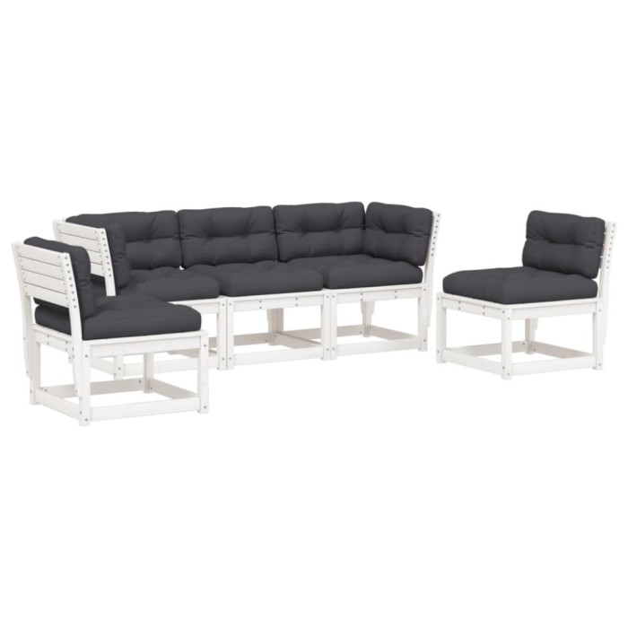 Set canapele de gradina cu perne 5 piese alb lemn masiv de pin