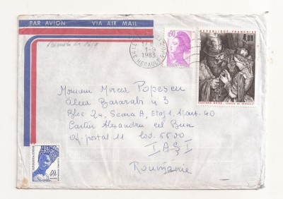 FD15 - Plic Circulat international Franta - Romania (Iasi ) , 1983 foto
