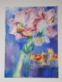 Pictura in acuarela neinramata - Flori si caluti, semnata 2008, 24 x 32 cm, Realism