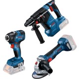 Bosch GBH 18V-24 C + GWS 180-LI + GDR 18V-200 - Rotopercutor SDS-Plus 2.4 J + Polizor unghiular 125 mm + Masina de insurubat cu impact 200 Nm M6-M16