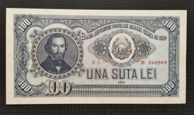 Rom&amp;acirc;nia 100 lei 1952 seria roșie UNC foto