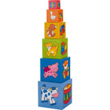Joc de stivuit Turnulet din cuburi Goki, 57 cm, 6 piese, carton, 2 ani+, Multicolor