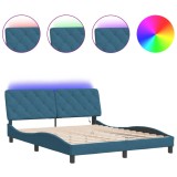 Cumpara ieftin Cadru de pat cu LED fara saltea, albastru, 160x200 cm, catifea