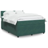 Pat box spring cu saltea, verde &icirc;nchis, 140x200 cm, catifea