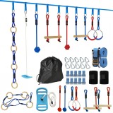 AIYAPLAY Ninja Line copii 10 m set Slackline 9 piese cu 2 inele, leagăn 3-&icirc;n-1, 2 bare de cățărat pentru 3-8 ani multicolor | Aosom Romania