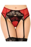 Set Portjartier si Chilot, Erotica, rosu cu dantela neagra