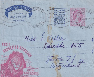 FILATELIE TEMATICA - PLIC RHODESIA NYASALAD TEMATICA AVION AVIOANE AVIATIE AIRMAIL AEROGRAMA foto