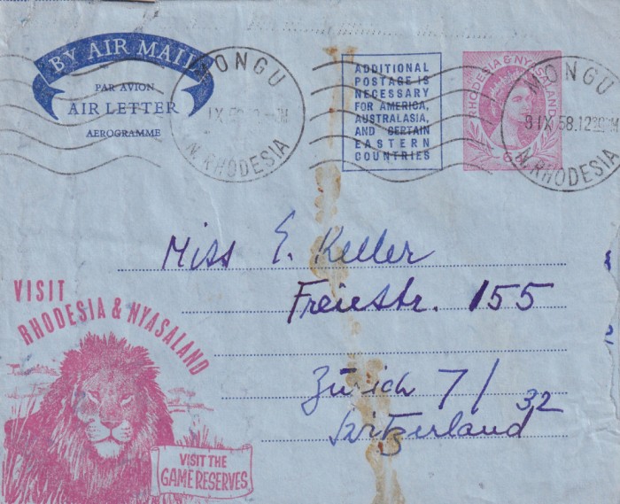 FILATELIE TEMATICA - PLIC RHODESIA NYASALAD TEMATICA AVION AVIOANE AVIATIE AIRMAIL AEROGRAMA