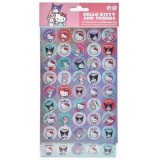 Autocolante Rotunde Hello Kitty &amp; Friends Multicolor pentru Scoala, CMCLASS - 80 buc, H&acirc;rtie, Lucios, Cu Sclipici