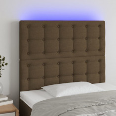 vidaXL Tăblie de pat cu LED, maro închis, 100x5x118/128 cm, textil